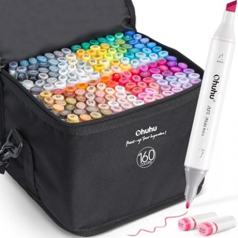 Ohuhu Alcohol Markers Brush Tip: Double Tipped Art Marker Set for Artist  Adults Coloring Sketching Drawing Alcohol-based Ink - Brush Chisel Dual  Tips - Honolulu - 48 Colors w/ 1 Blender and Case