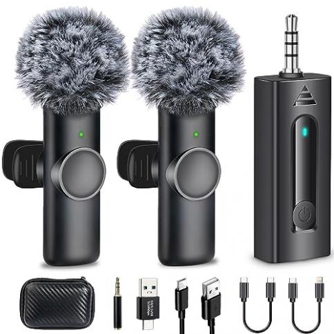 Dual Wireless Lavalier Microphone for Camera/iPhone/Android Phone