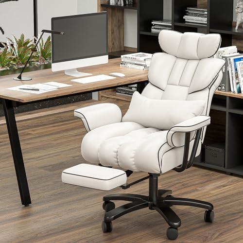GXJ White Office Chair with Arms, Reclining Office Chair with Footrest