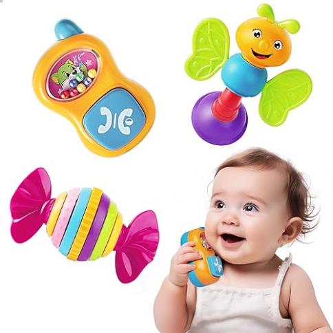 Sonajeros para bebés iPlay, iLearn, juguetes para bebés de 3 a 6 meses,  sonajero para agarrar