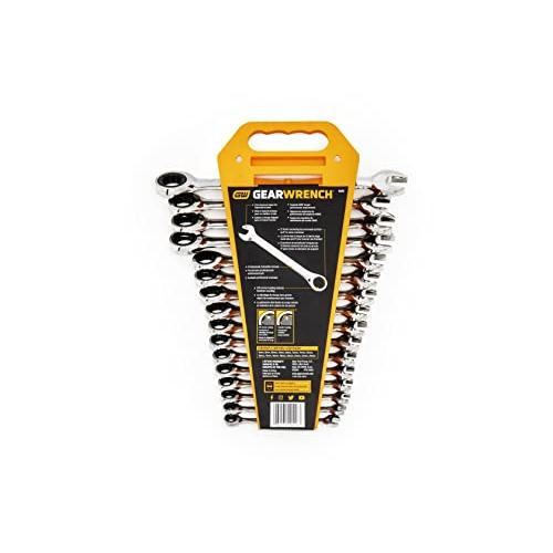 GEARWRENCH 16 Pc. Ratcheting Combination Wrench Set with Tray, Metric