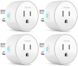 Smart Plug funciona con Alexa Google Assistant para control de voz, Teckin Mini Smart Outlet WiFi enchufe con función de temporizador, no requiere hub, blanco FCC ETL certificado (4 unidades)