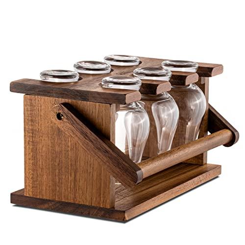 Jucoan Bamboo Whiskey Glass Holde, 6 Slots Tasting Glass Holder Carrier And Drying Rack Hold 6 Whisky Tasting Glassware Compatible With