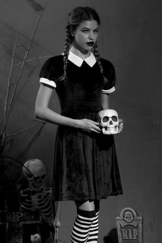 Halloween Mujeres Cosplay Disfraces Gótico Retro Manga Larga Estampado Corse Vestido Fridja Nbo1659