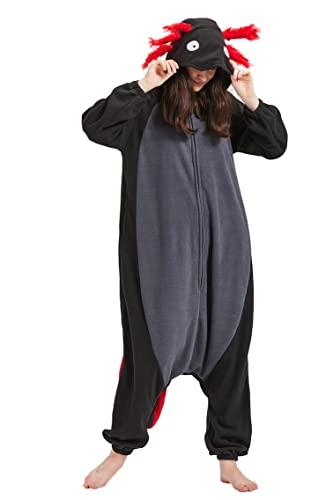DELEY Uniseks dinosauruspyjama voor volwassenen, onesie, warme nachtkleding, Halloween, cosplay, homewear, anime-kostuum, Deinonychus, L