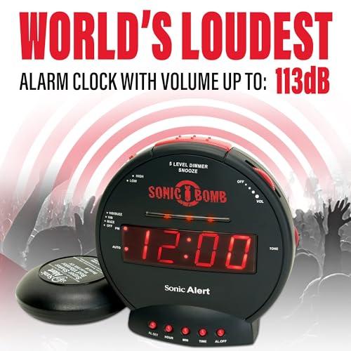 Sonic Bomb Dual Extra Loud Alarm Clock with Bed Shaker, Black Sonic