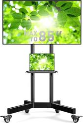 Perlegear Rolling TV Stand, Mobile TV Stand on Wheels for 32-85 Inch Screens up to 132 lbs, Height Adjustable Mobile TV Cart with Metal Shelf, Rolling TV Cart with Lockable Wheels Max VESA 600x400mm - Tamaño for 32-85 Inch TVs