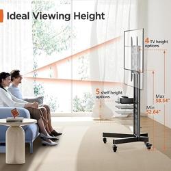 Perlegear Rolling TV Stand, Mobile TV Stand on Wheels for 32-85 Inch Screens up to 132 lbs, Height Adjustable Mobile TV Cart with Metal Shelf, Rolling TV Cart with Lockable Wheels Max VESA 600x400mm - Tamaño for 32-85 Inch TVs