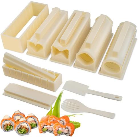  TantivyBo Kit de fabricación de sushi 16 en 1, edición de lujo,  juego para hacer sushi con molde completo de arroz para sushi de 8 formas y  rodillo Temaki, herramienta de