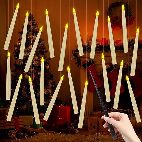 Paquete de 20 velas colgantes decorativas navideñas, velas flotantes LED  cónicas sin llama, varita mágica, luz