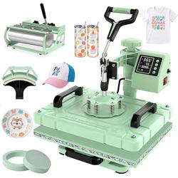 Slendor 5 in 1 Heat Press Machine 12x15 inch Sublimation Heat Press 360° Swing Away Heat Transfer Digital T-Shirt Pressing with 30OZ 20OZ Tumbler Press, Multifunction Combo for Hat Cap Plate - Color Green - Tamaño 12X15 5IN1