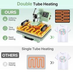 Slendor 5 in 1 Heat Press Machine 12x15 inch Sublimation Heat Press 360° Swing Away Heat Transfer Digital T-Shirt Pressing with 30OZ 20OZ Tumbler Press, Multifunction Combo for Hat Cap Plate - Color Green - Tamaño 12X15 5IN1