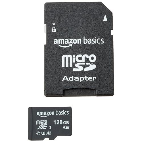 Basics Micro SDXC Memory Card with Full Size Adapter, A2, U3, Read  Speed up to 100 MB/s, 128GB, Black