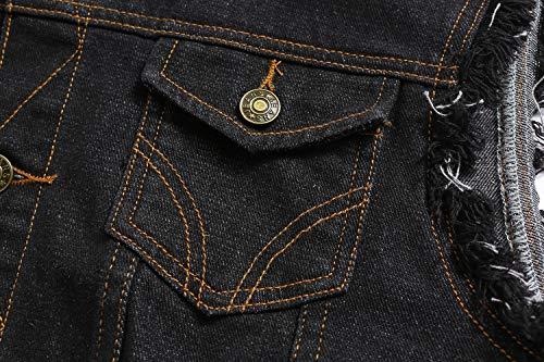 Chaleco De Mezclilla Para Hombre, Sin Mangas, Rasgado, Ajustado, Desgastado, Para Entrenamiento, Camiseta Sin Mangas Con Botones, Negro -, Mediana