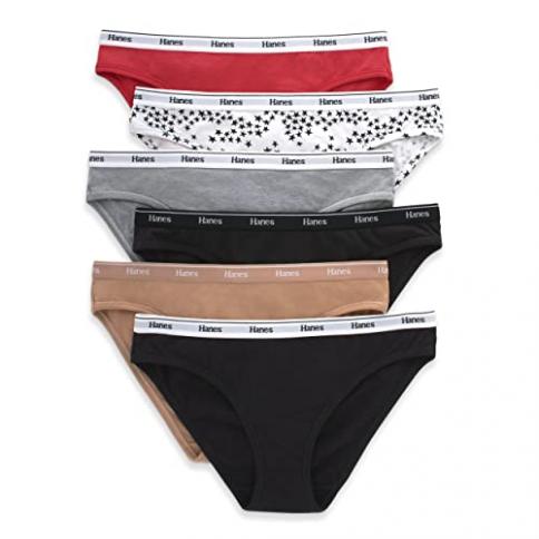 Hanes Women's Breathable Cotton Bikini Underwear, Black, 10-Pack