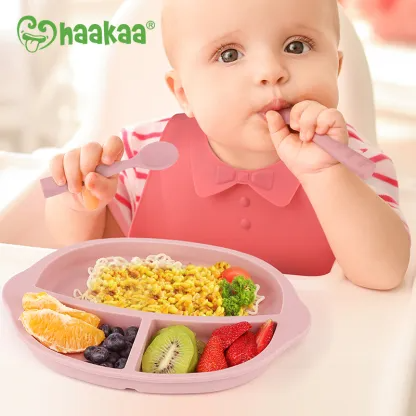 Set de cubiertos flexibles de silicona para bebés – Haakaa