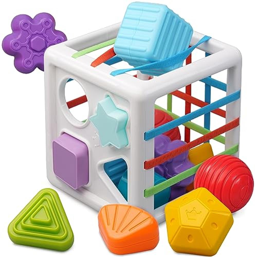  Juguetes Montessori para niños de 1 año, juguete clasificador  de bebé, cubo colorido y 6 piezas de forma multisensorial, actividad de  aprendizaje para habilidades motoras finas, juguetes de ventosa, : Juguetes