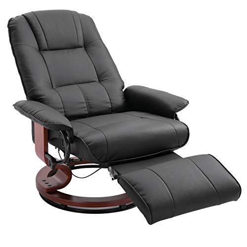 Sillón reclinable de masaje de cuero PU HOMCOM con sillón giratorio otomano  de vibración de 10 puntos, negro : Precio Guatemala
