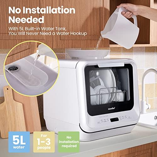 Comfee' Portable Dishwasher Countertop with 5L Built-In Water Tank, No Hookup Needed, 6 Programs, 360° Dual Spray, 192°F High-Temp& Air-Dry Function
