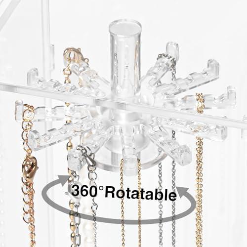 Cirhy 24-Hook Acrylic Necklace Organizer - Dust-Proof Jewelry Display Case With Rotating Hooks & Velvet Tray - View #9