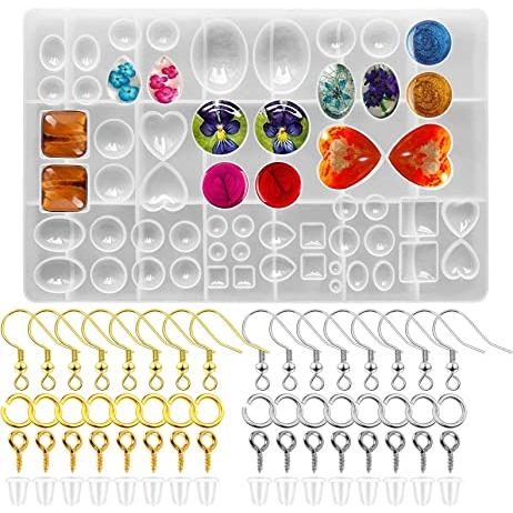 Moldes de anillo de resina de silicona, silicona para resina epoxi, 14  tamaños con caras redondas y rómbicas para hacer anillos, aretes,  colgantes