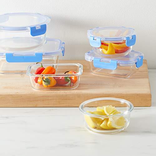Basics Glass Locking Lids Food Storage Containers, 14-Piece Set, 7  Count of Bases and 7 Plastic Lids, Clear, Blue