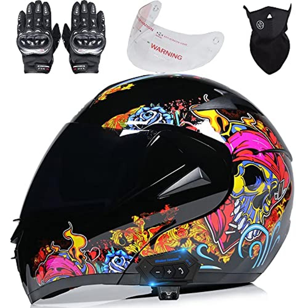  Casco de Moto Bluetooth Integrado, ECE Homologado Cascos de  Motocicleta con Visera, Casco Moto de Cara Completa,Racing Crash Helmet  Diseño Liviano for Adultos, Hombres y Mujeres M~XXL(57~64CM)
