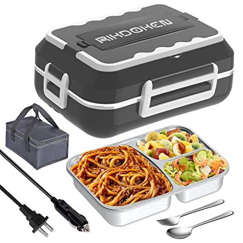 Electric Lunch Box Food Warmer, Food Heater 3 In 1 12/24/110V For Car And  Home, Lunch Heating Microwave For Truckers With Stainless Steel Container, 5