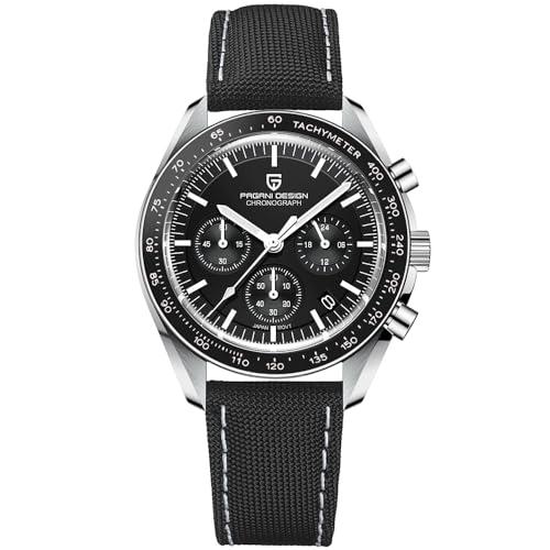 Pagani Design 1701 horloges voor heren, chronograaf, VK63 Japans kwartsuurwerk, roestvrij stalen armband, waterbestendig tot 330 voet (100 m), saffierglas sporthorloge voor mannen., Riem Wit, Modern
