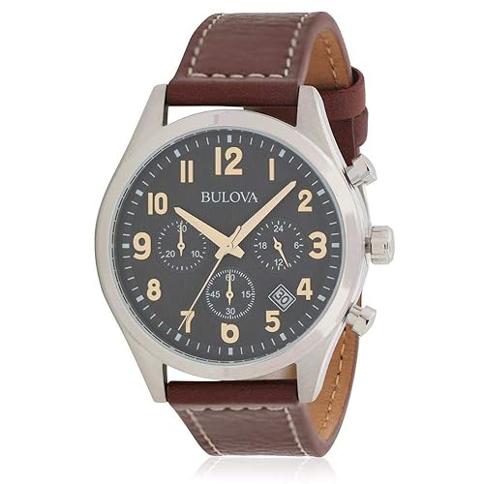 Bulova black outlet leather strap