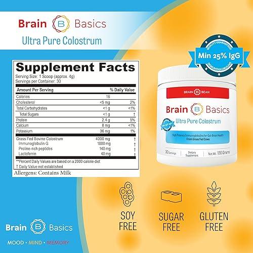 Brain basics ultra pure colostrum 4000mg per serving min 25 igg