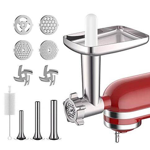 Accesorio metálico para molinillo de alimentos para batidoras de pie  KitchenAid, accesorios para picadora de carne AMZCHEF incluidos 3 tubos de