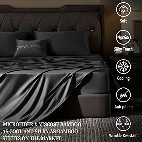 Black Full Size Sheet Sets 4 Piece Hotel Luxury Collection Cooling