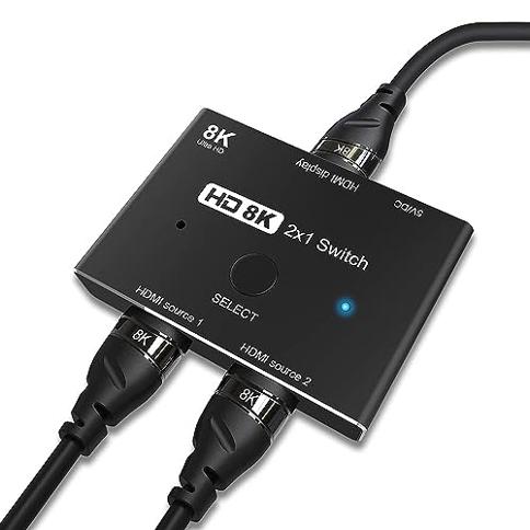 Commutateur HDMI 2.1 Splitter 8K 60Hz 4K120Hz 2 in 1 out pour TV