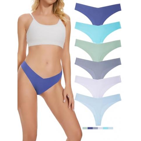 Hellopopgo 6-Pack Seamless Thongs For Womens V-waisted No Show Thong Sexy  Panties Breathable Underwear Multicolored-B1-6pack,S : Precio Costa Rica