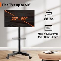 Perlegear Rolling TV Stand for 23-60 Inch LED Flat Screen/Curved TVs up to 88lbs,Mobile TV Stand Wheels with Height Adjustable Portable Rolling TV Cart Max VESA 400x400mm PGTVMC06 - Tamaño 23-60 Inch Screens