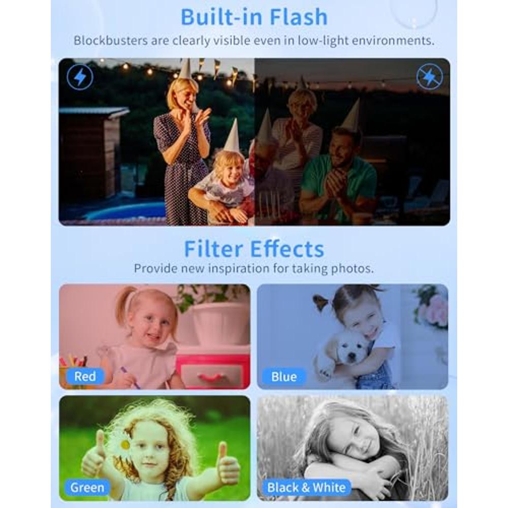 Cámara digital, cámara para niños fhd, cámara compacta para tontos 4k 44mp  para niños blancos, adolescentes y principiantes, con tarjeta SD de 32 gb,  zoom digital 16x, 2 baterías recargables - K&F Concept