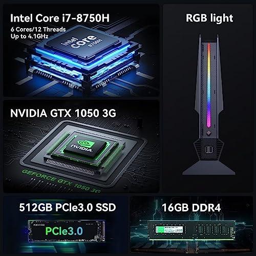 Mini PC Gaming, Intel I7-8750H Mini PC Nvdia GTX1050