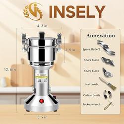 INSELY Grain Mill 150g, flour mill grinder for home, Electric Stainless Steel Grain Grinder for Wheat, Spices, coffee,Corn and Other Dry Food Grinders for Kitchen - Tamaño 150g