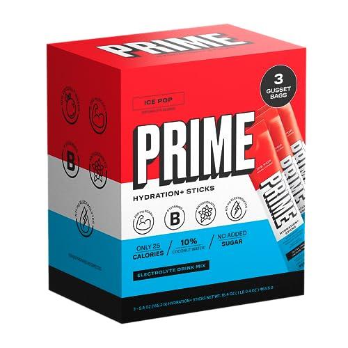 PRIME HYDRATION+ Sticks ICE POP | Hydration Powder Single Serve Sticks |  Electrolyte Powder On The Go | Low Sugar | Caffeine-Free | Vegan | 6 Sticks