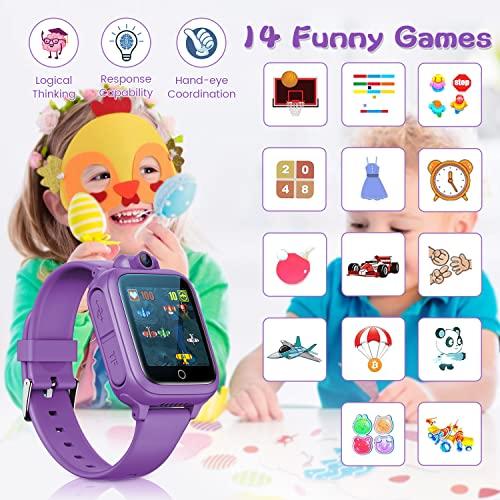 Reloj inteligente para niños, regalo para niñas de 4 a 8 años, cámara,  video, música, 14 juegos, calculadora de alarma, cumpleaños para niñas,  reloj