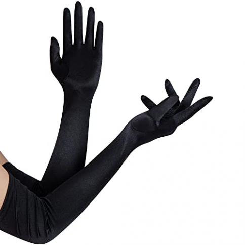 Spooktacular Creations Guantes largos de fiesta de ópera de los años 20,  guantes de satén para mujer, guantes de seda, guantes elásticos de tamaño  adulto, color negro : Precio Guatemala