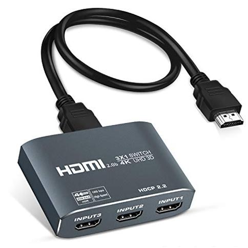 Conmutador HDMI 3 en 1 Salida 4K@60Hz Aleación de aluminio 【con cable HDMI  2.0 de