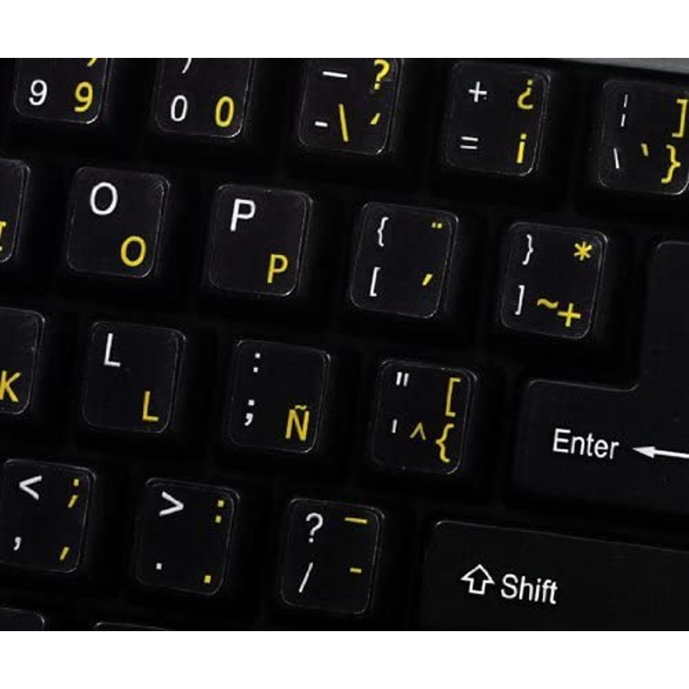  Pegatinas de teclado latinoamericanas españolas Fondo  transparente Letras amarillas para cualquier computadora portátil PC  Notebook de escritorio : Electrónica