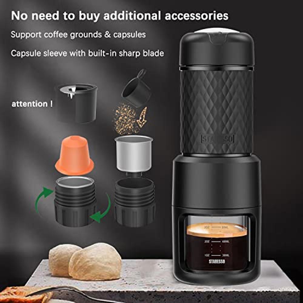 Simpresso - Cafetera portátil para café espresso | Cafetera compacta de  viaje compatible con cápsulas Nespresso y café molido expreso | Operado