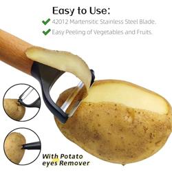 Trez Treamer 4 Pack Vegetable Peelers for Kitchen, Y Wooden Potato Peeler Set for Apple Cucumber Carrot Fruit Potatoes Veggie Peeler Bulk with Stainless Steel Blade,Dishwasher Safe - Color 4Pack Wooden Peleers2