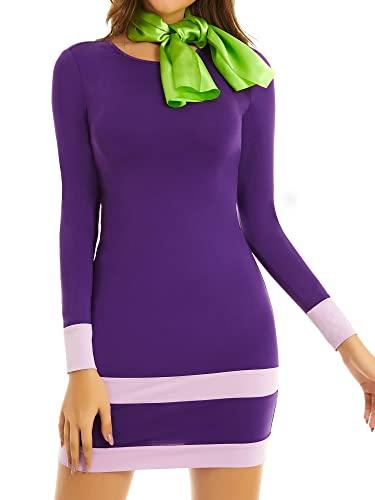 Accesorios Fiesta Halloween Disfraz Halloween Mujer HMPRT - Vestido Morado, Peluca, Diadema, Bufanda Y Calcetines Disfraz Daphne Scooby Doo Mujer