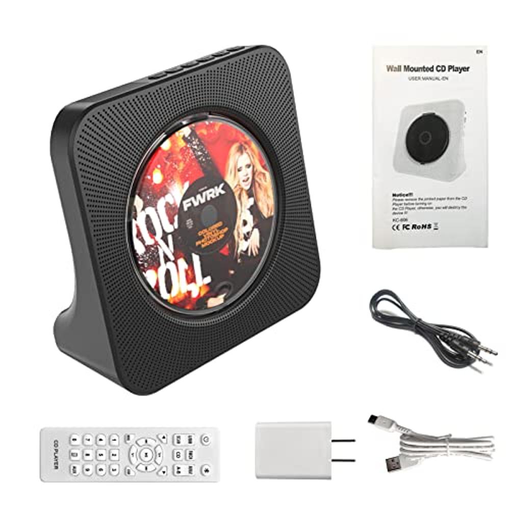  Reproductor de CD portátil con Bluetooth, reproductor de música  de CD para montaje en pared, audio para el hogar, con control remoto, radio  FM, altavoces HiFi integrados, compatible con CD, CD-R