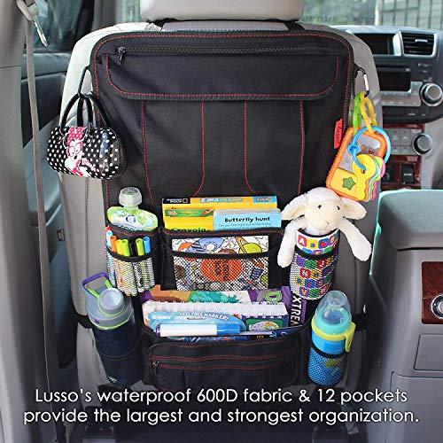 Lusso Gear Heavy Duty Back Seat Car Organizer Extra Large for Protection,  Sag Proof & Reinforced Corners, Protects iPad & Backseat, 12 Versatile Car