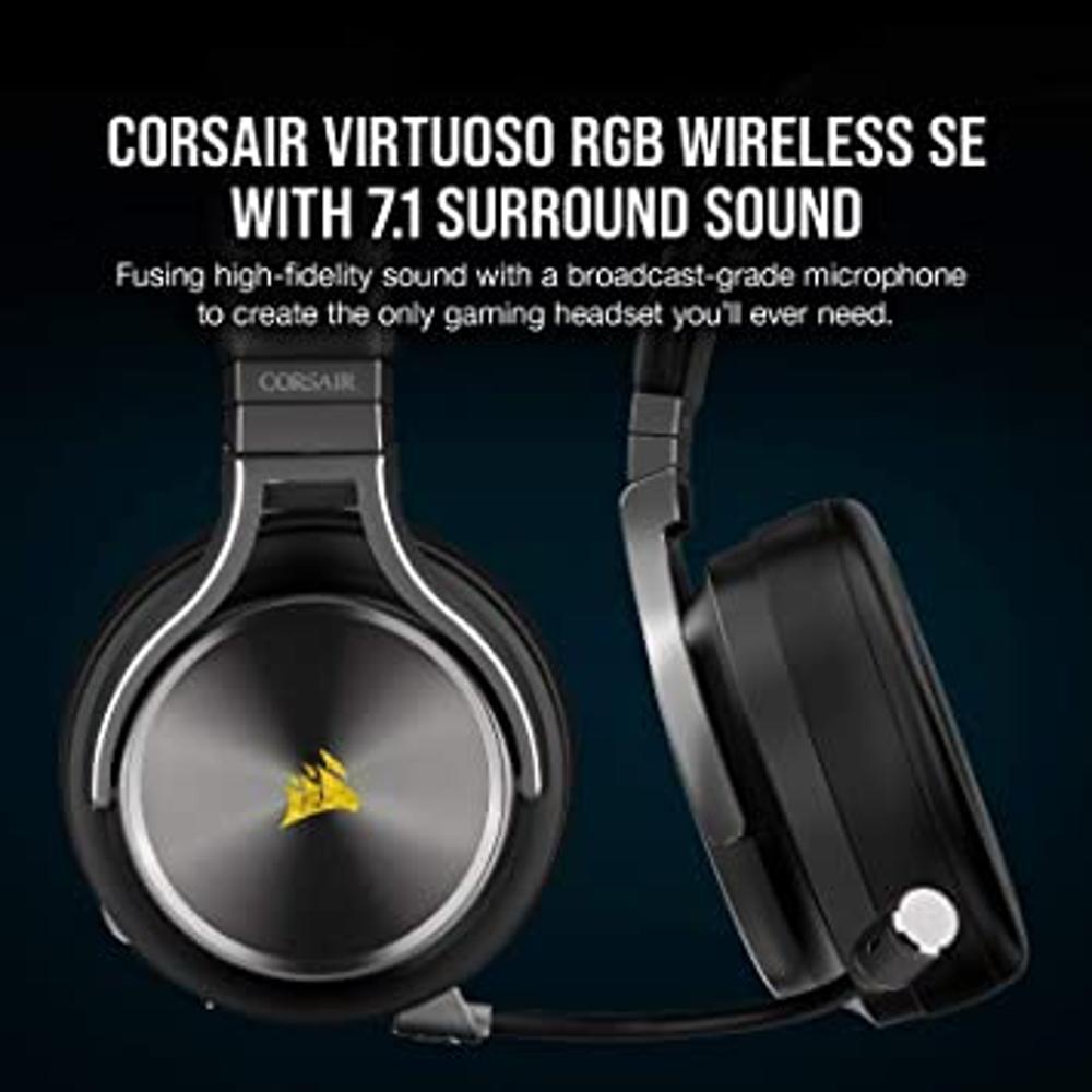  Corsair Virtuoso RGB - Auriculares de gaming inalámbricos,  sonido envolvente de alta fidelidad 7.1 con micrófono de calidad de  transmisión, almohadillas de espuma viscoelástica, pila con 20 horas de  duración. 